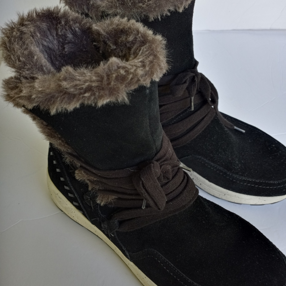 Womens Black Leather Faux Fur Boots 11